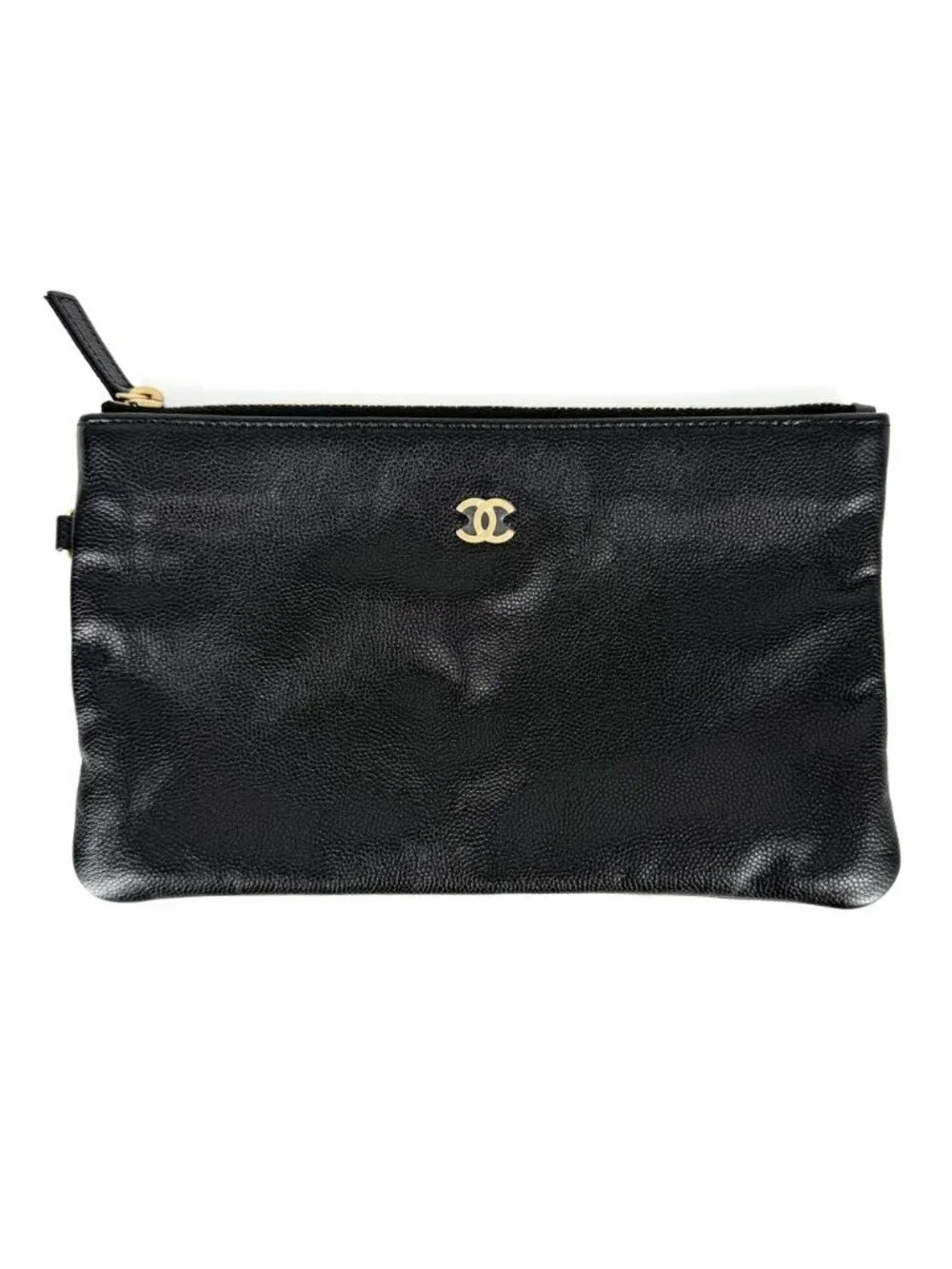 Chanel Handbag Quilted 25 Shoulder Bag CC Logo Caviar Leather Black Gold Vintage